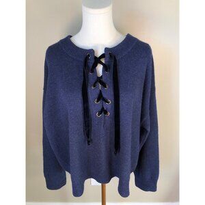 Rails Olivia Wool Cashmere Blend Velvet Lace Up Indigo Melange Sweater Size L